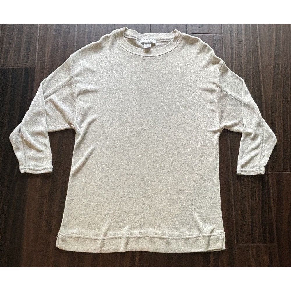 Express Tricot Silver Metallic Top Womens M Oversized Lightweight USA 90s Y2k
